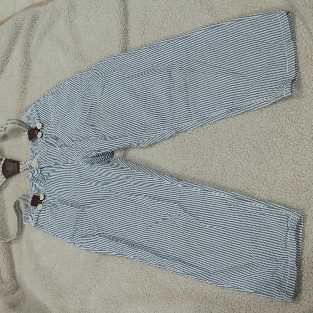 Oshkosh B'Gosh Pants with Suspenders Blue White Stripped Seer Sucker 4T